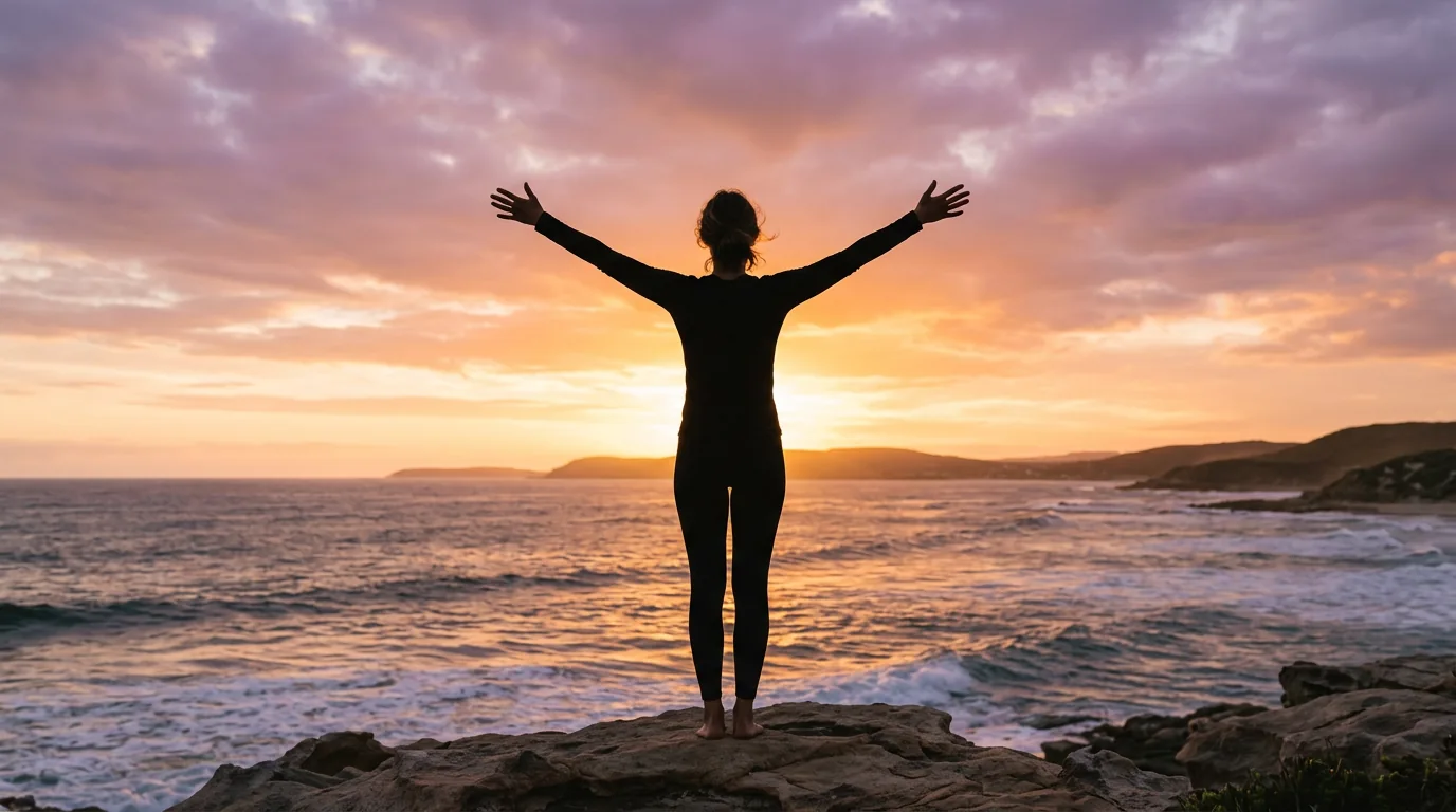 Silhouet persoon yoga zonsondergang actieve leefstijl ondersteuning voedingssupplement